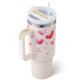 40 Oz Tumbler With Handle Straw Insulated, Stainless Steel Spill Proof Vacuum Coffee Cup Tumbler With Lid Tapered Mug Gifts For Valentine Lover Suitable For Car Gym Office Travel Nabisa