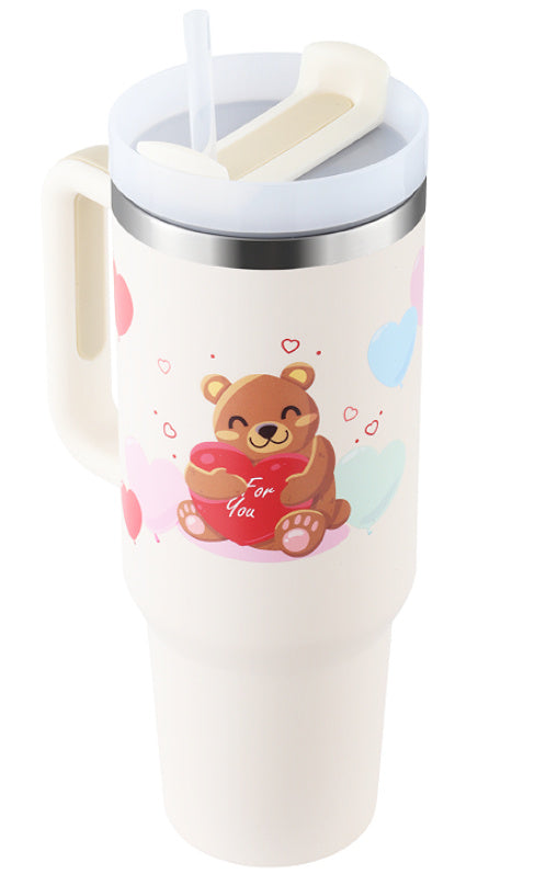 40 Oz Tumbler With Handle Straw Insulated, Stainless Steel Spill Proof Vacuum Coffee Cup Tumbler With Lid Tapered Mug Gifts For Valentine Lover Suitable For Car Gym Office Travel Nabisa