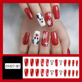 24pcs Christmas False Nails Hat Striped Snowflake Nail Art Stickers For Parties Dances Or Holiday Wear - #nabisa#