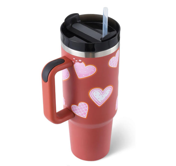 40 Oz Tumbler With Handle Straw Insulated, Stainless Steel Spill Proof Vacuum Coffee Cup Tumbler With Lid Tapered Mug Gifts For Valentine Lover Suitable For Car Gym Office Travel Nabisa