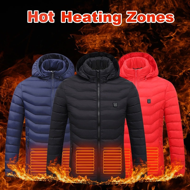 Men Heated Puffer Jacket Electric Heating Coat Insulated Hood Windbreaker 9Heat Zones Nabisa