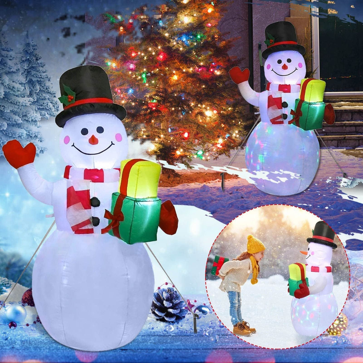 Christmas LED Lights Glowing Santa Tree Snowman Inflatable Doll Outdoor Yard Garden Decor - #nabisa#