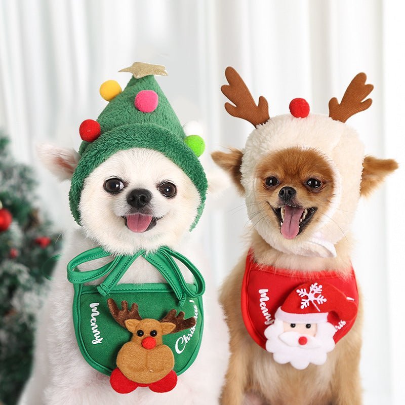 Dog Cat Pet Christmas Hat Saliva Towel Bib - #nabisa#