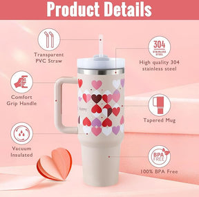 40 Oz Tumbler With Handle Straw Insulated, Stainless Steel Spill Proof Vacuum Coffee Cup Tumbler With Lid Tapered Mug Gifts For Valentine Lover Suitable For Car Gym Office Travel Nabisa