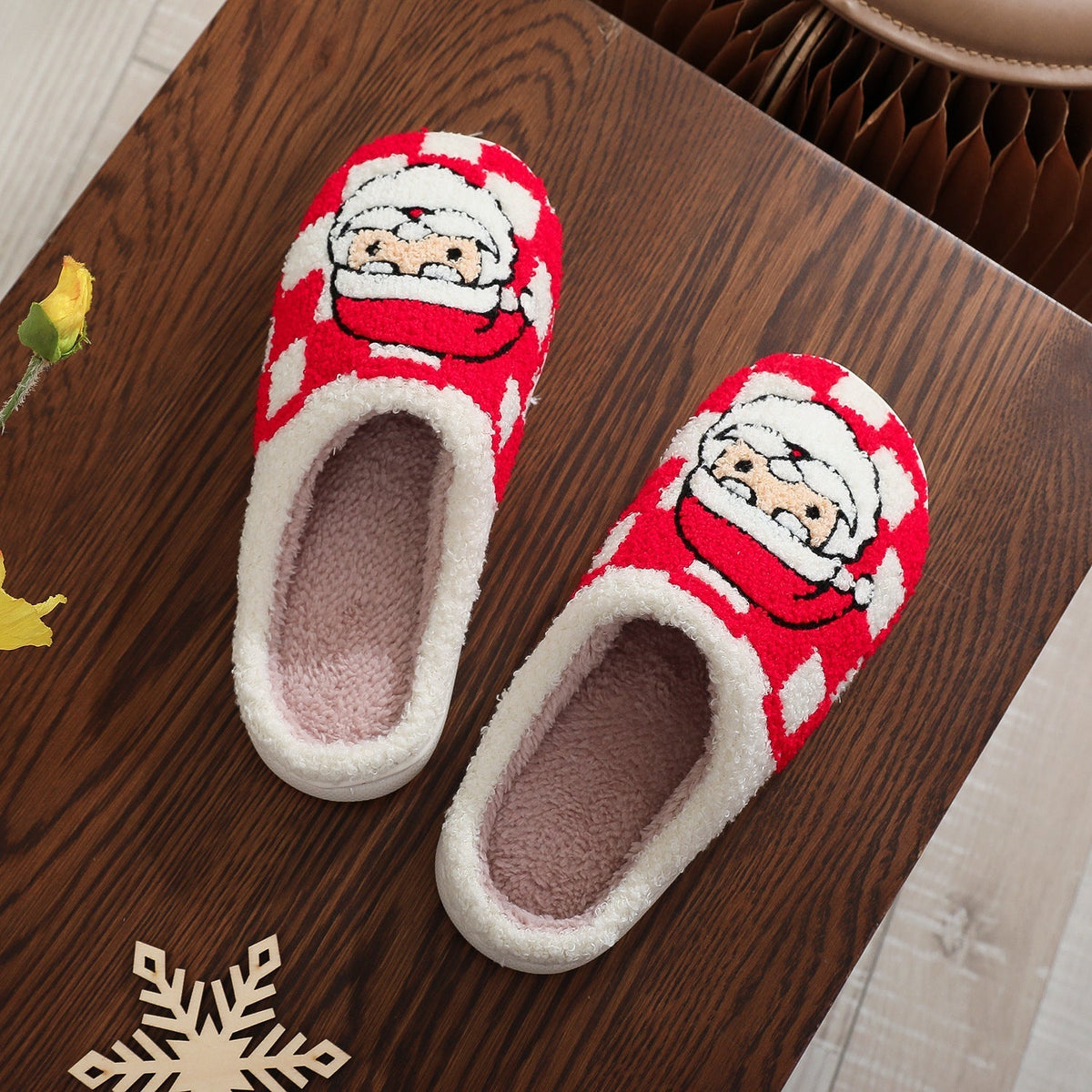 New Christmas Plaid Santa Claus Slippers Winter Indoor Non - slip Floor Bedroom Fuzzy House Shoes For Women Home Slipper - #nabisa#