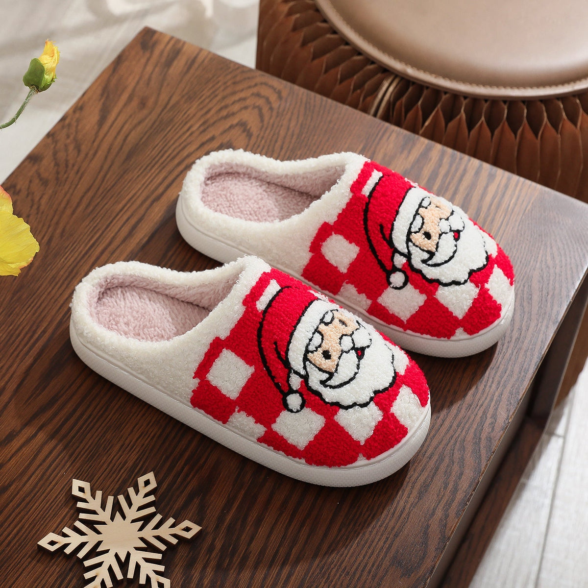 New Christmas Plaid Santa Claus Slippers Winter Indoor Non - slip Floor Bedroom Fuzzy House Shoes For Women Home Slipper - #nabisa#